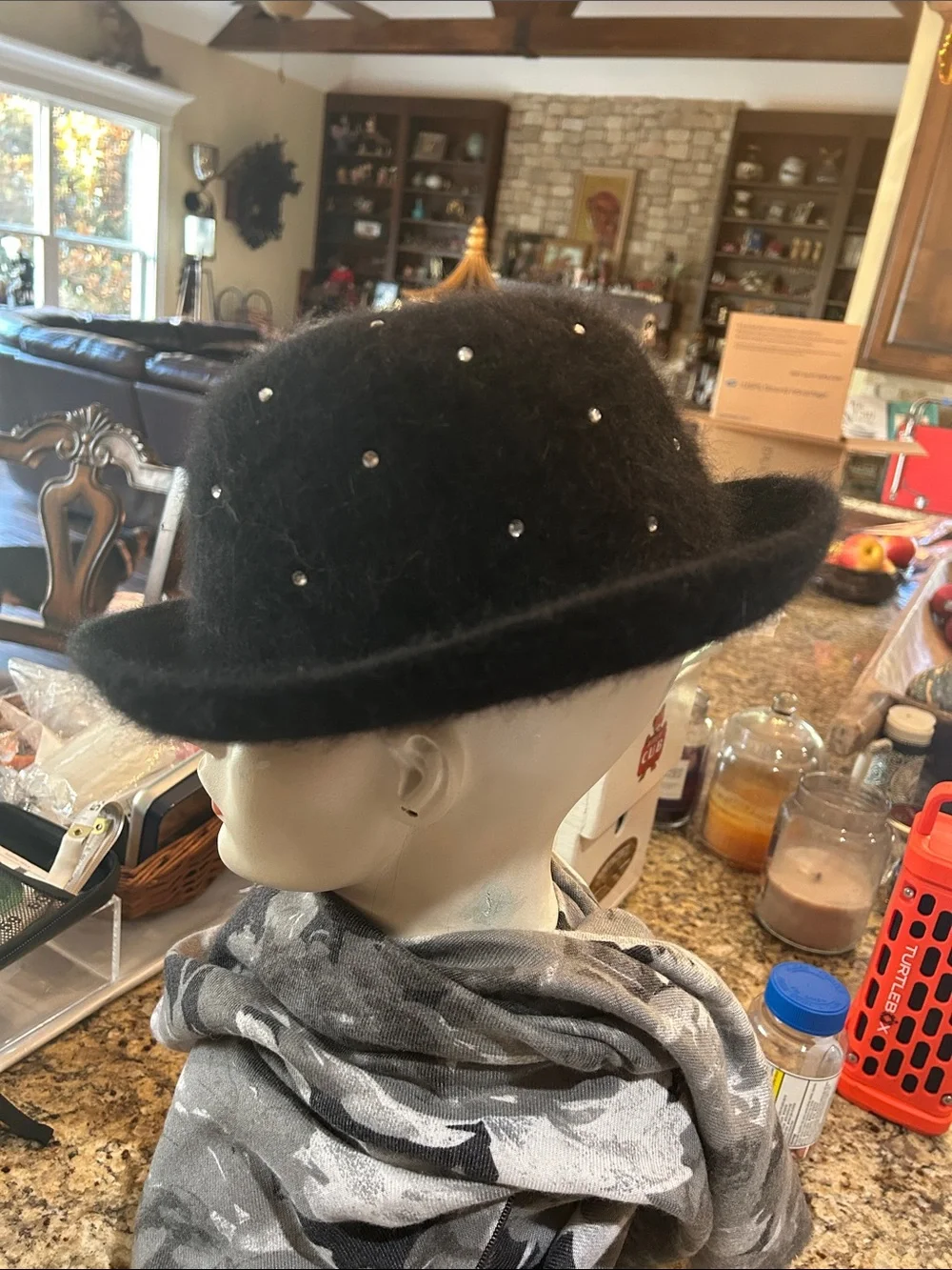Capelli Straworld OSFM Black Angora Bowler Hat with Crystal Accents